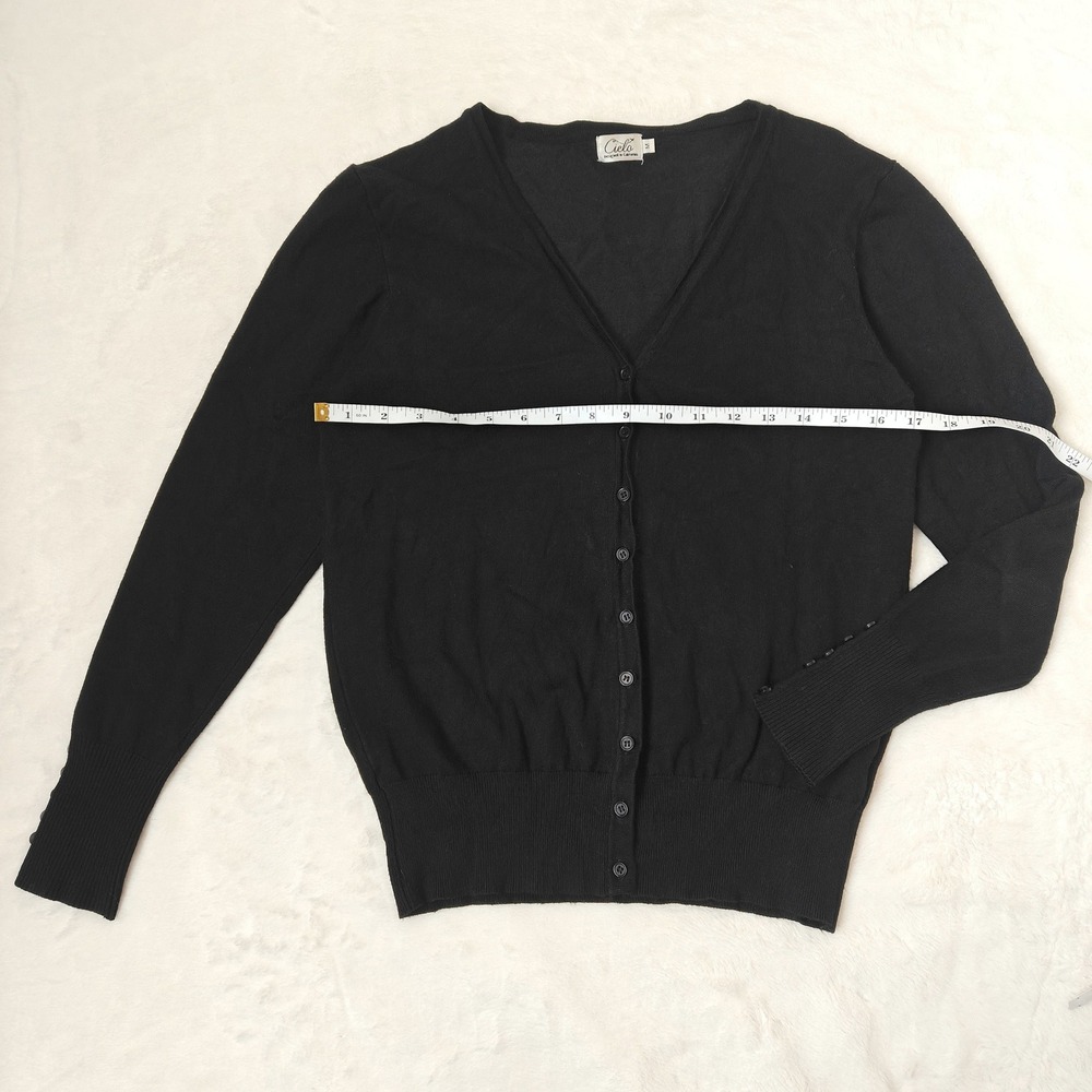 Cielo Womens Cardigan Sweater Black Knit Button Front Medium Minimal Long Sleeve - Picture 3 of 7